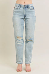 Repair Stitch Detail Destroy Single Cuff Bf Jeans With Plus Size Judy Blue